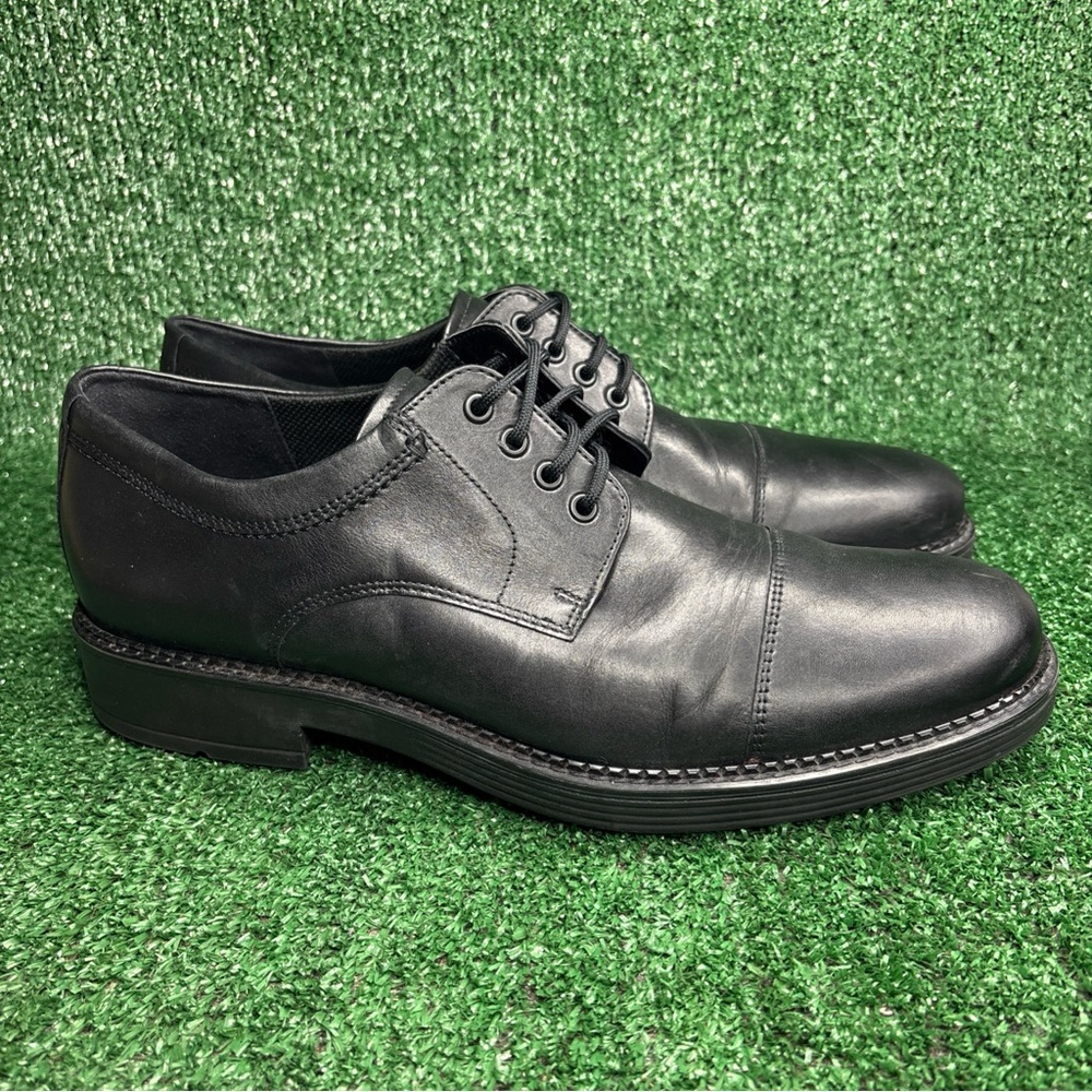Ecco Mens Black Leather Cap Toe Oxfords Dress Shoes Size 12 US / 46 EU